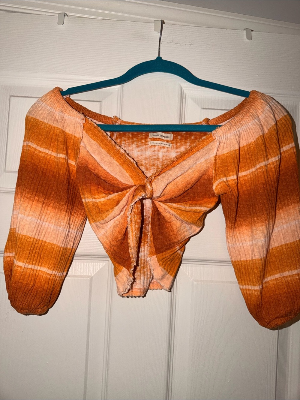 Urban Outfitters Orange and Cream Striped Tie-Front Crop Top